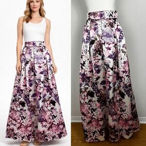 Eliza J Floral Maxi Tulle Skirt Organza Ball Womens Size 10 Formal Pleated Satin